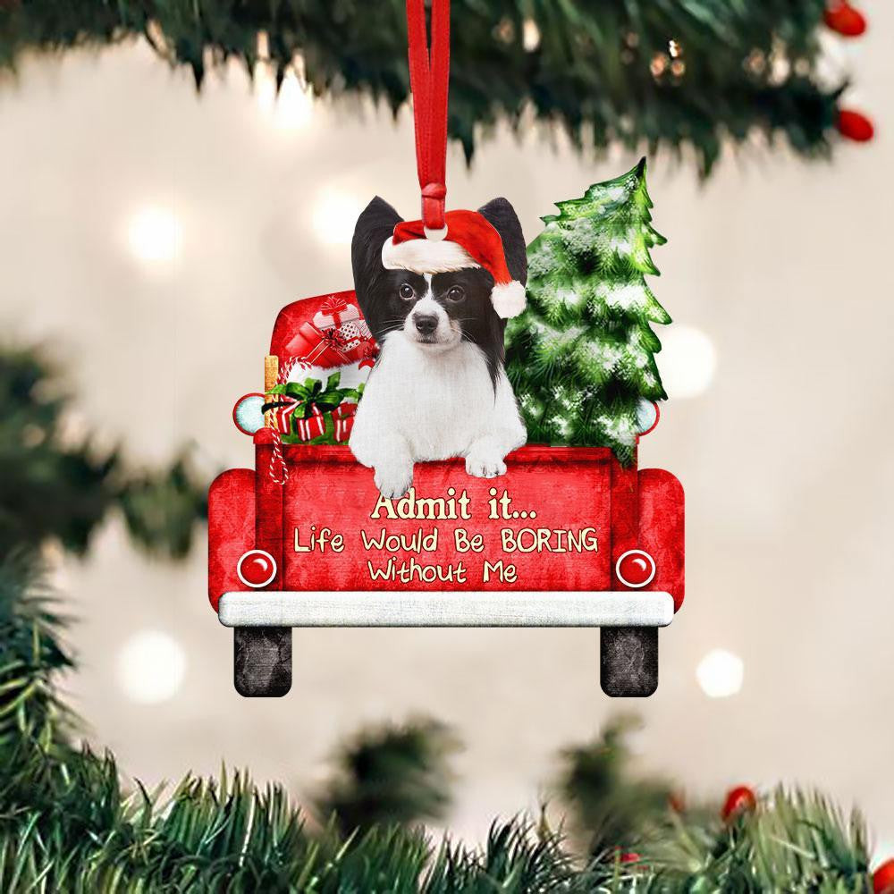 Papillon2 On The Red Truck Acrylic Christmas Ornament