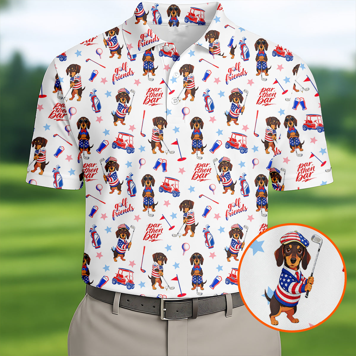 Par Then Bar Cute Dachshund Golf Pose Golf Shirt Men's Merchandise Funny Golf Gifts
