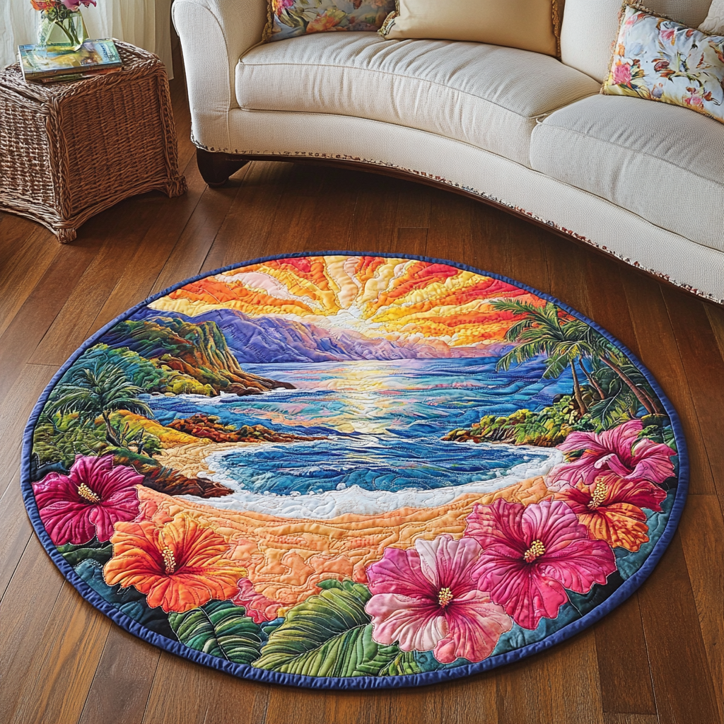 Paradise Beach Quilted Round Mat Home Entrance Decor Ideas Birthday Gift For Beach Lover