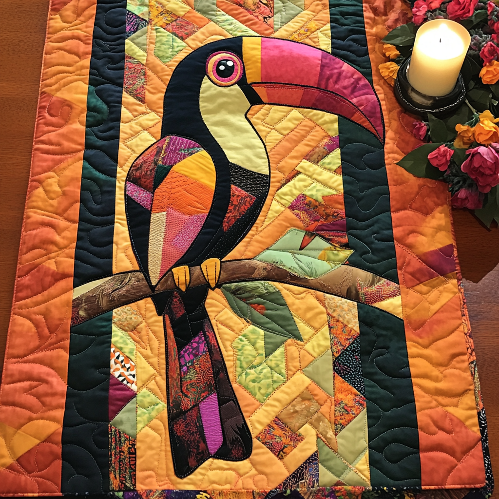 Paradise Bird Quilted Table Runner Dining Room Decor Gift Ideas For Bird Watchers