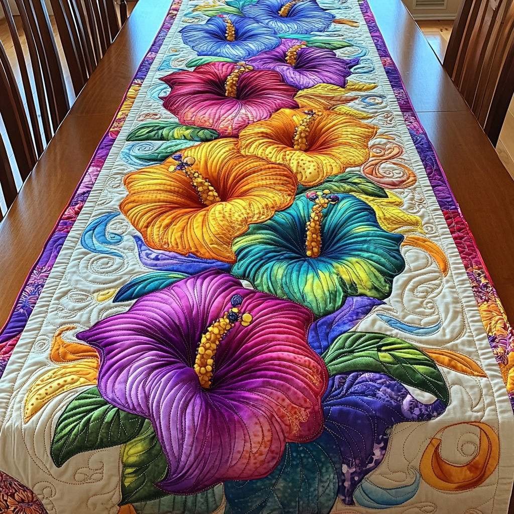 Paradise Flower Quilted Table Runner Floral Table Runner Good Family Gifts