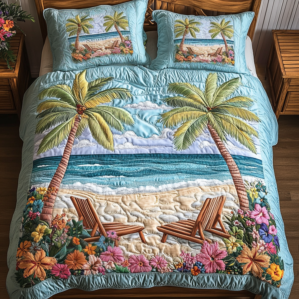 Paradise Found Quilted Bedding Set Cute Bedroom Decor Awesome Presents For Surfers