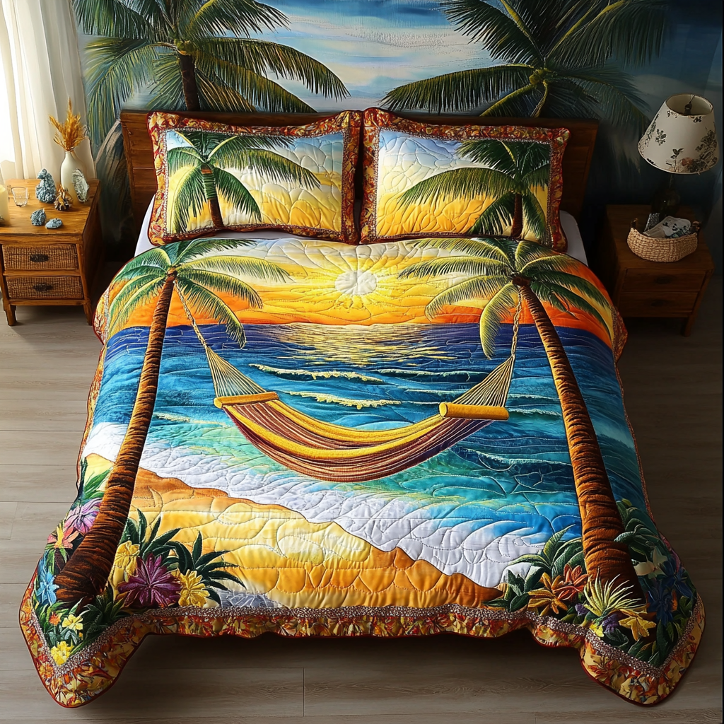 Paradise Sunrise Quilted Bedding Set Bed Decor Ideas Best Gifts For Beach Goers