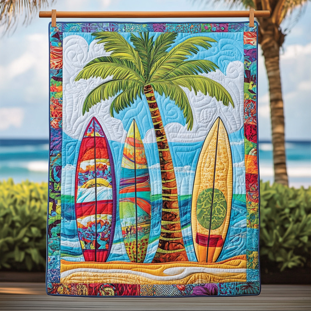 Paradise Surf Quilted Blanket Bedroom Xmas Decor Best Gifts For Beach Lovers