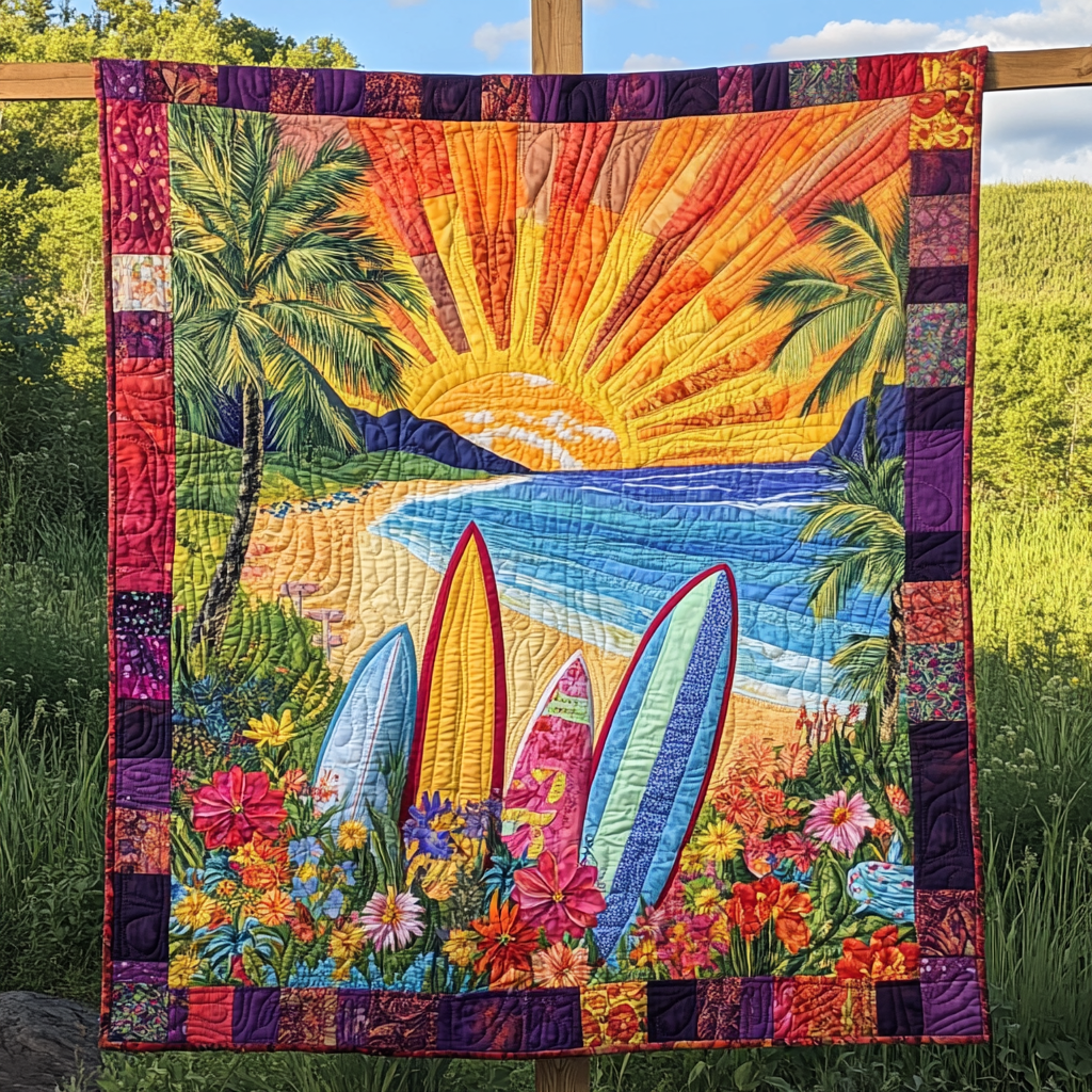 Paradise Surf Set Quilted Blanket Nice Throw Blanket Gifts For People Who Love The Beach