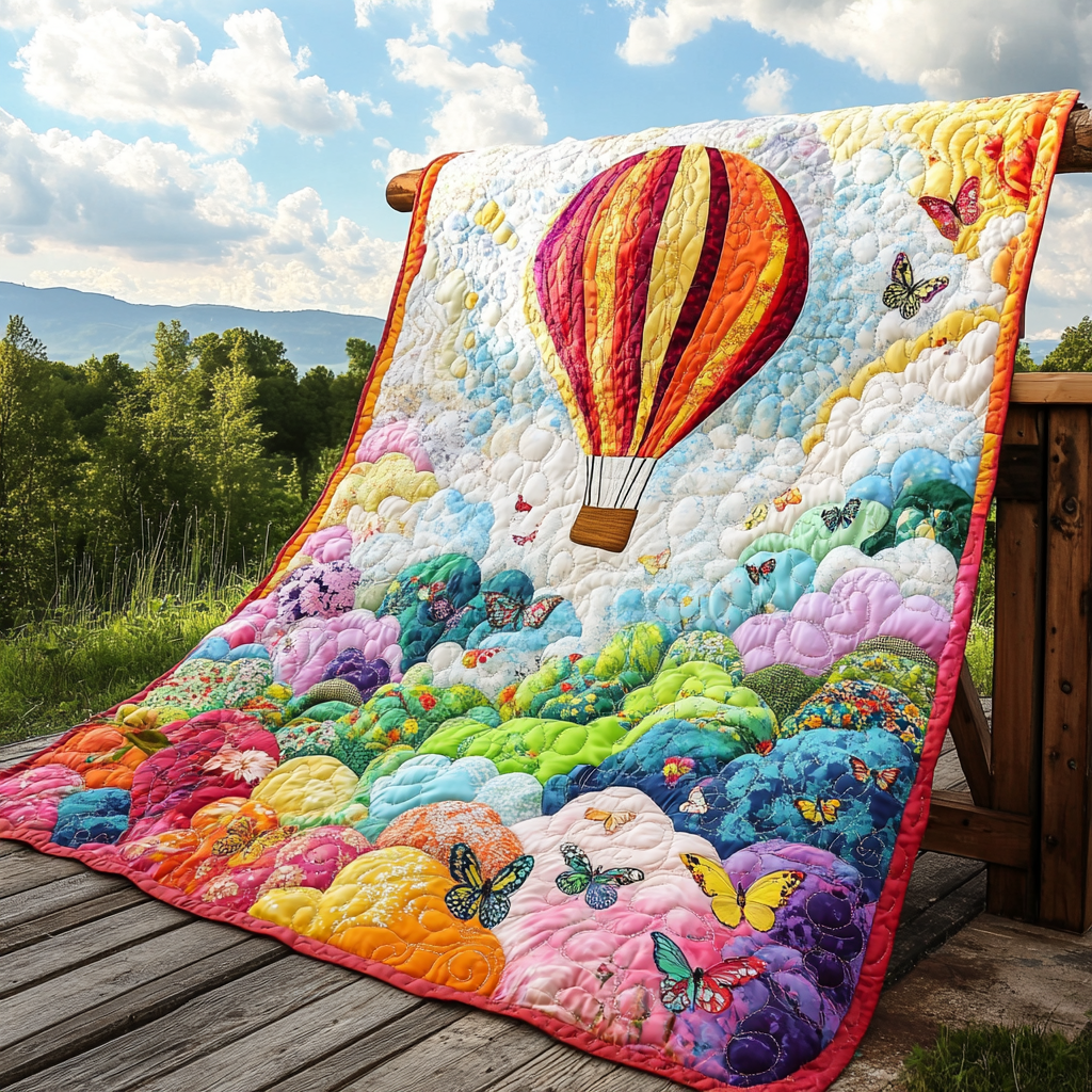 Paradise Travel Quilted Blanket Bed Christmas Decor Sky Air Balloon Themed Gifts