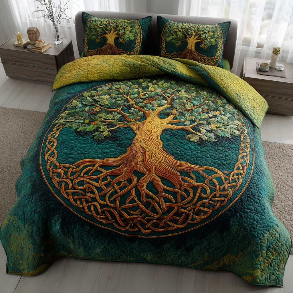 Paradise Tree Of Life Quilted Bedding Set Beautiful Bedding Merch Gift for a Peaceful Sleep