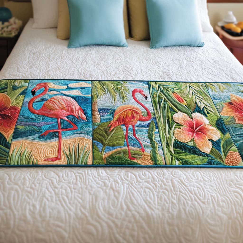 Paradise Walk Quilted Bed Runner Bed Decorations Awesome Gifts For Flamingo Lovers