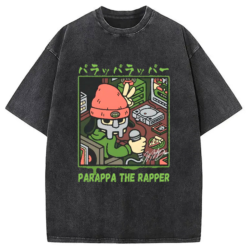 PaRappa the Rapper MF DOOM Washed T-Shirt Casual Vintage Everyday Look Gifts For Him PaRappa the Rapper MF DOOM Washed T-Shirt Casual Vintage Everyday Look Gifts For Him