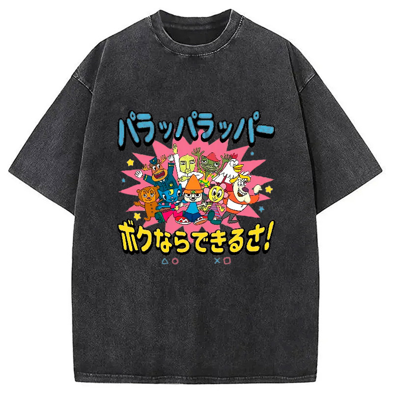 PaRappa the Rapper Washed T-Shirt Retro Streetwear Graphic Top Gifts For Sister
