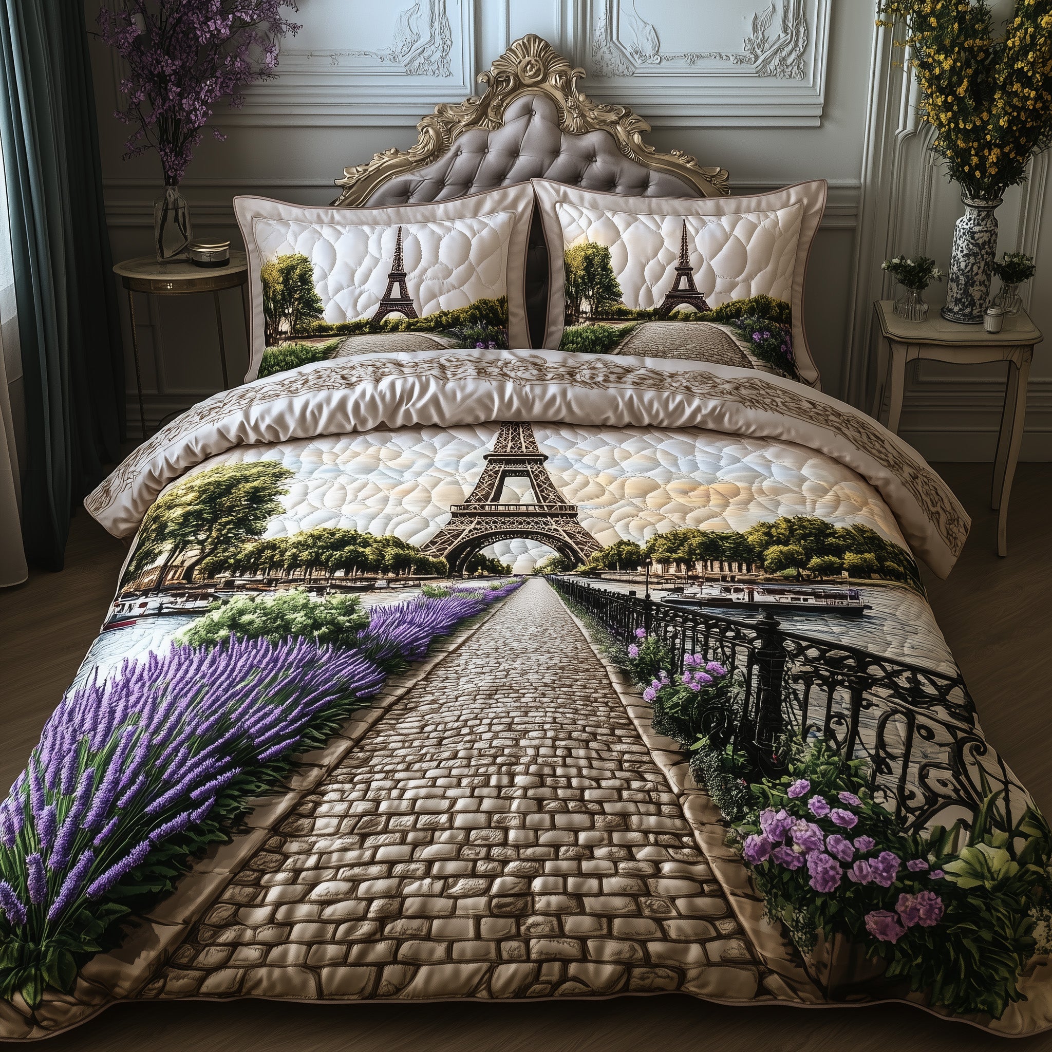 Paris Dreams Quilted Bedding Set Duvet Cover Bedspread Best Anniversary Gifts