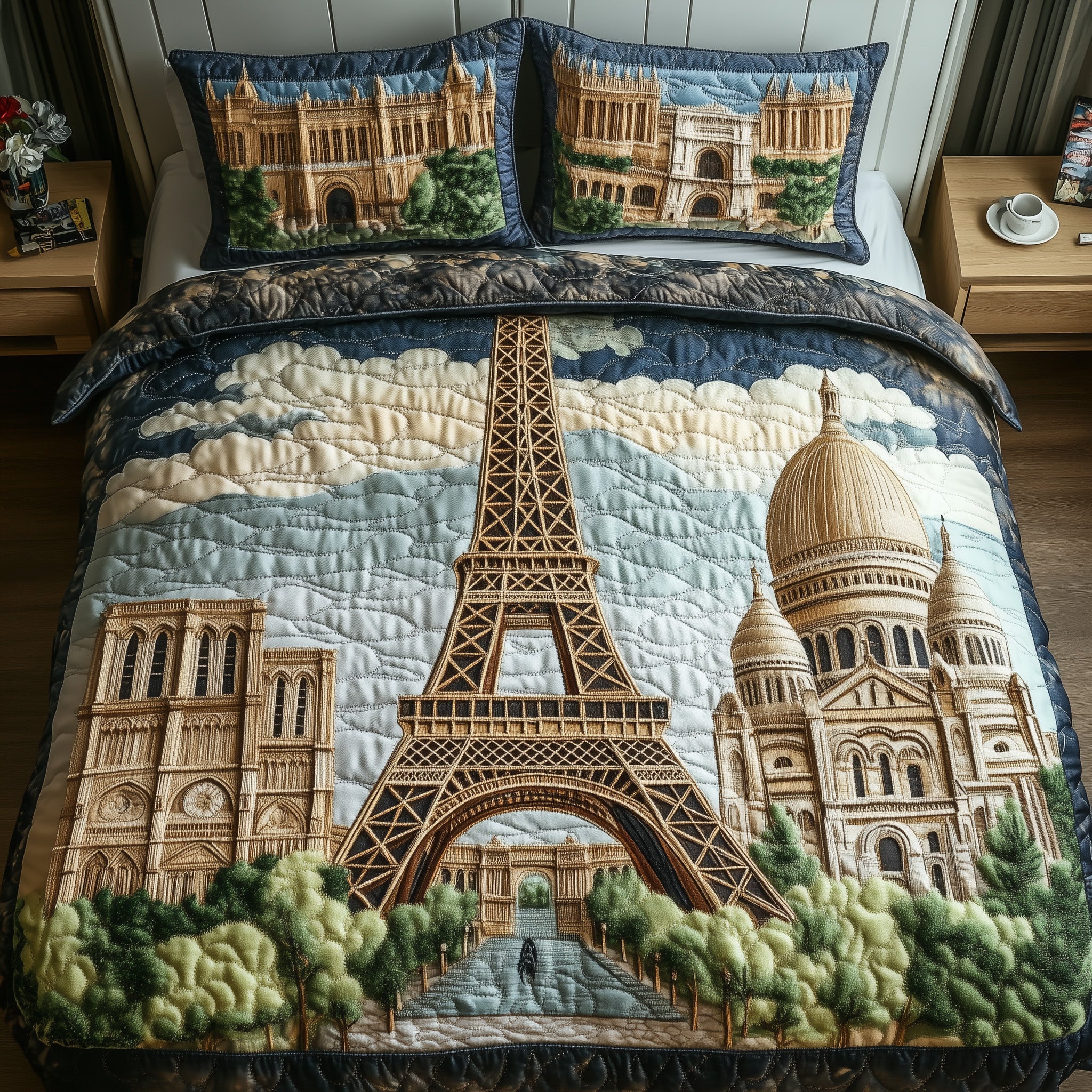 Paris Dreams Quilted Bedding Set Duvet Cover Bedspread Top Birthday Gifts For Men