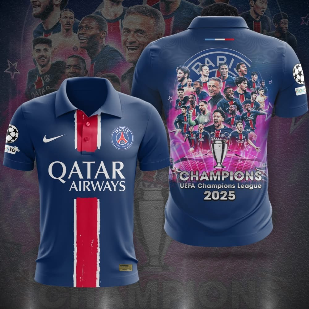 Paris Saint-Germain 2025 UEFA Champions League Champions Polo Shirt PSG Merch Clothing