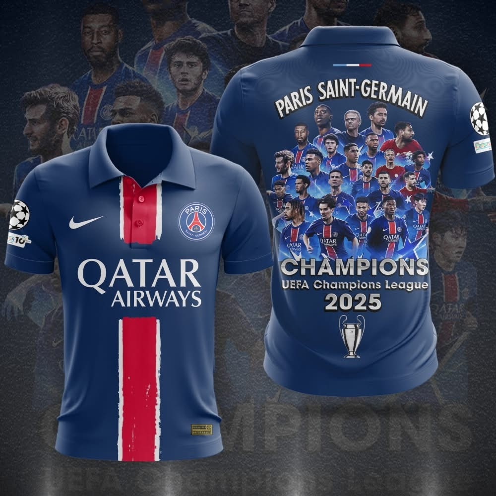 Paris Saint-Germain 2025 UEFA Champions League Champions Polo Shirt PSG Merch Fan Gifts