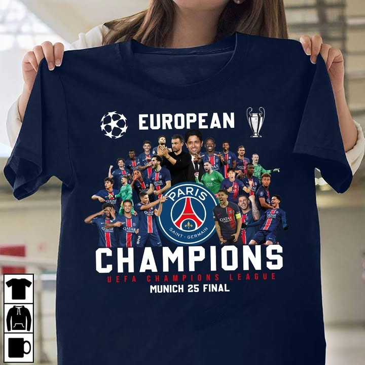 Paris Saint-Germain 2025 UEFA Champions League T-Shirt Champions Of Europe PSG Fan Merch