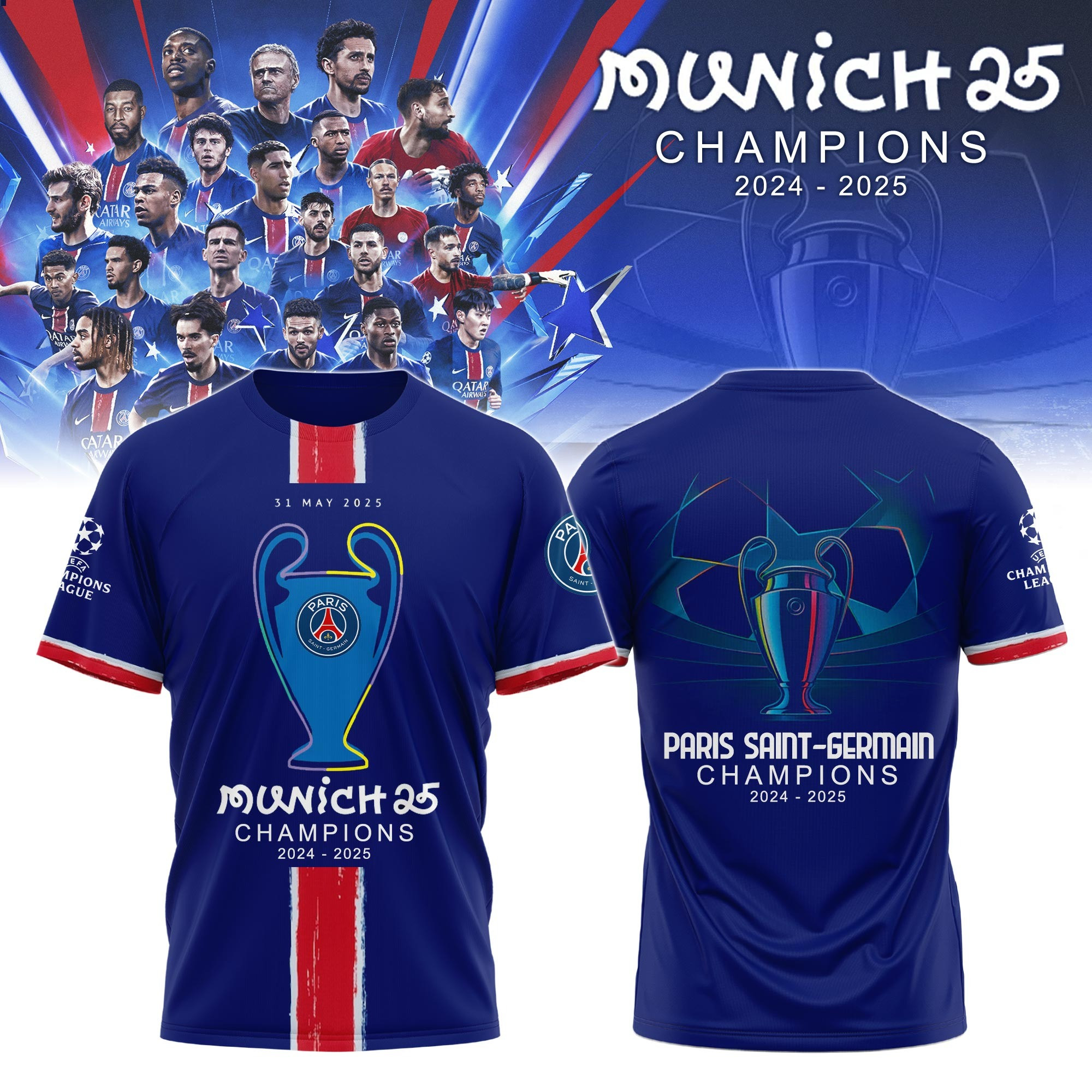 Paris Saint-Germain Champions League Winner 2025 T-Shirt Gifts For The Enthusiast