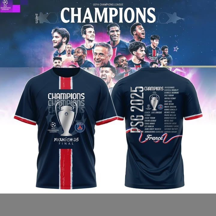 Paris Saint-Germain FC Champions League Winner 2025 T-Shirt Unique Gifts For Football Fans