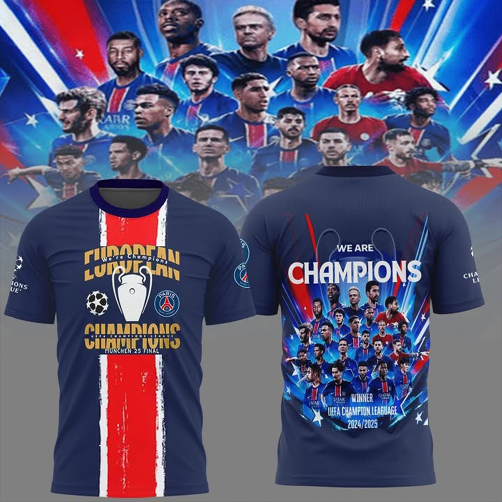 Paris Saint-Germain UEFA Champions League 2025 Winners Shirt PSG Football Club Cool Gifts