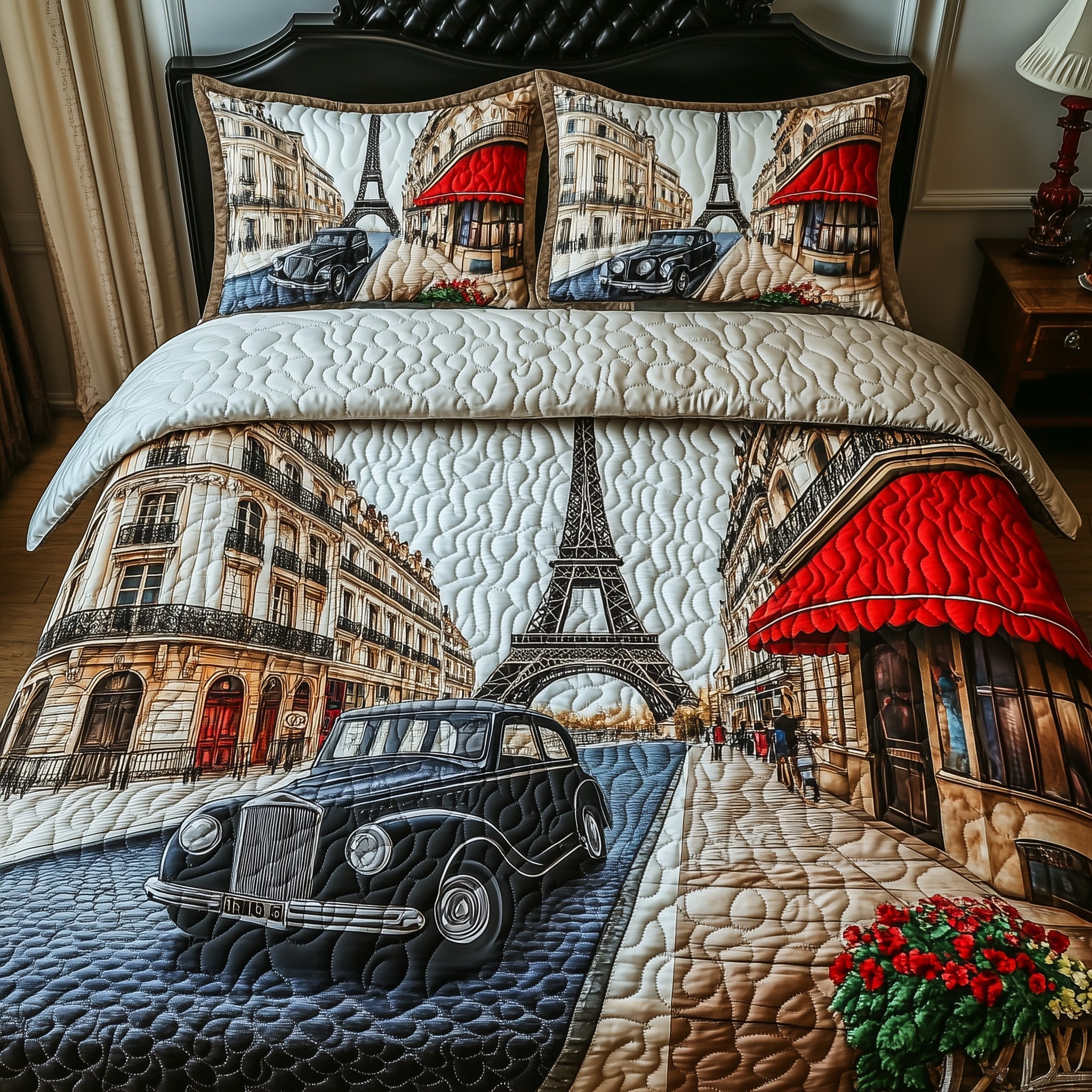 Parisian Dreamscape Quilted Bedding Set Duvet Cover Bedspread Paris Gifts For Her