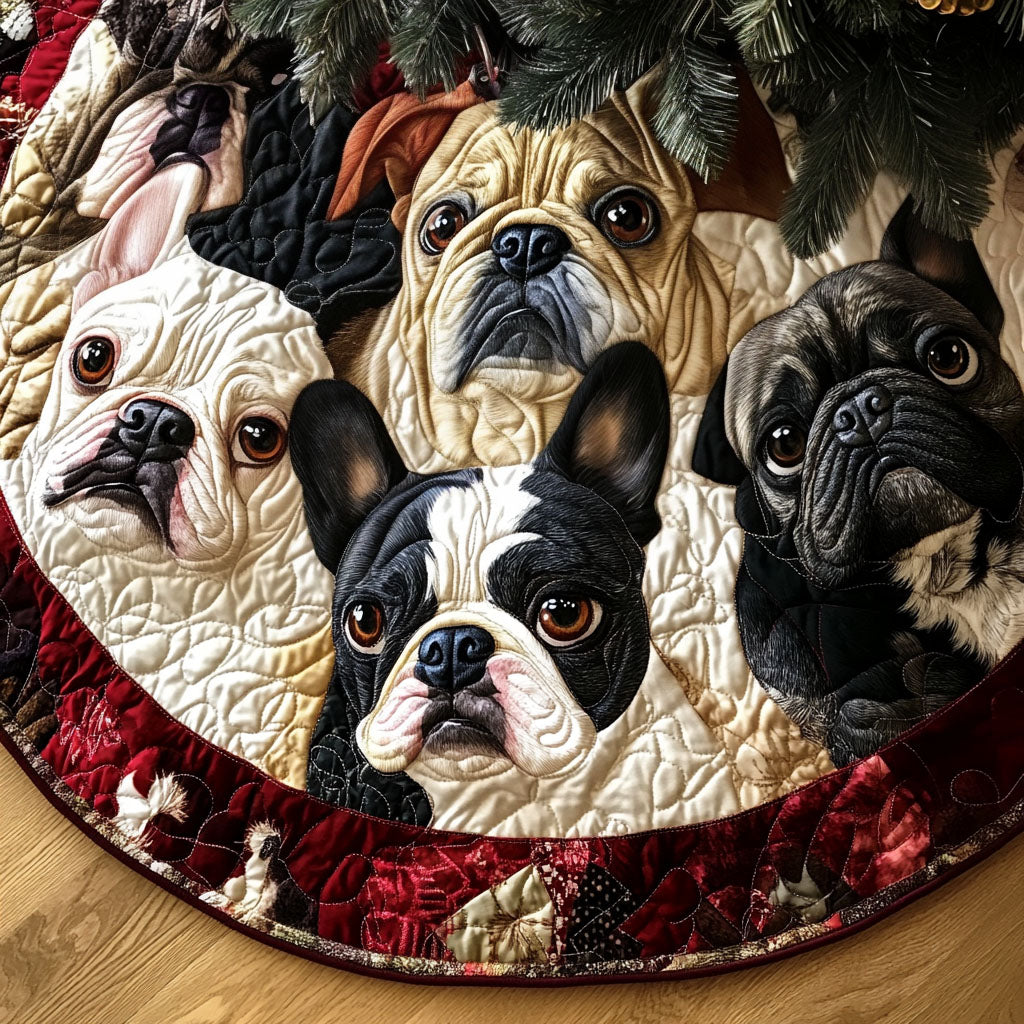 Parisian Paws Quilted Christmas Tree Skirt Family Holiday Gathering Decor