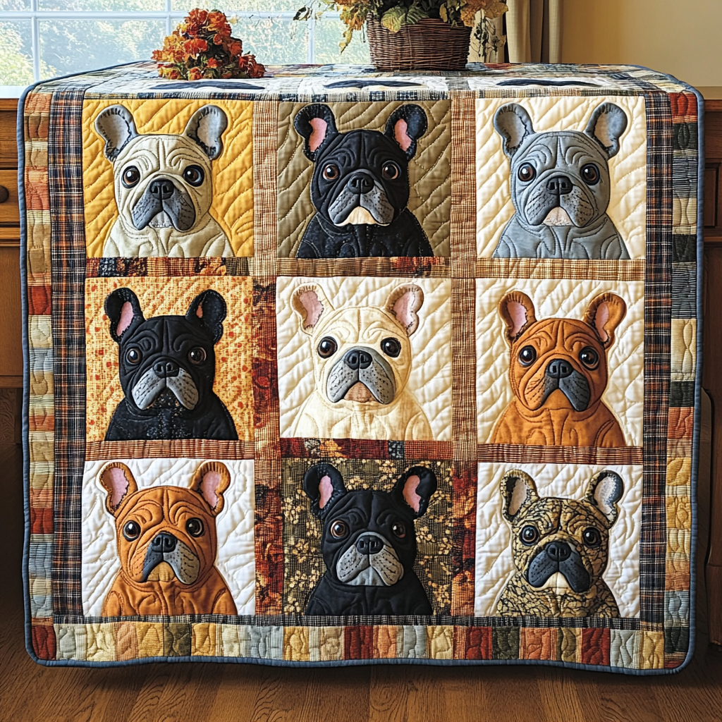 Parisian Pup Quilted Blanket Gifts For French Bulldog Owners