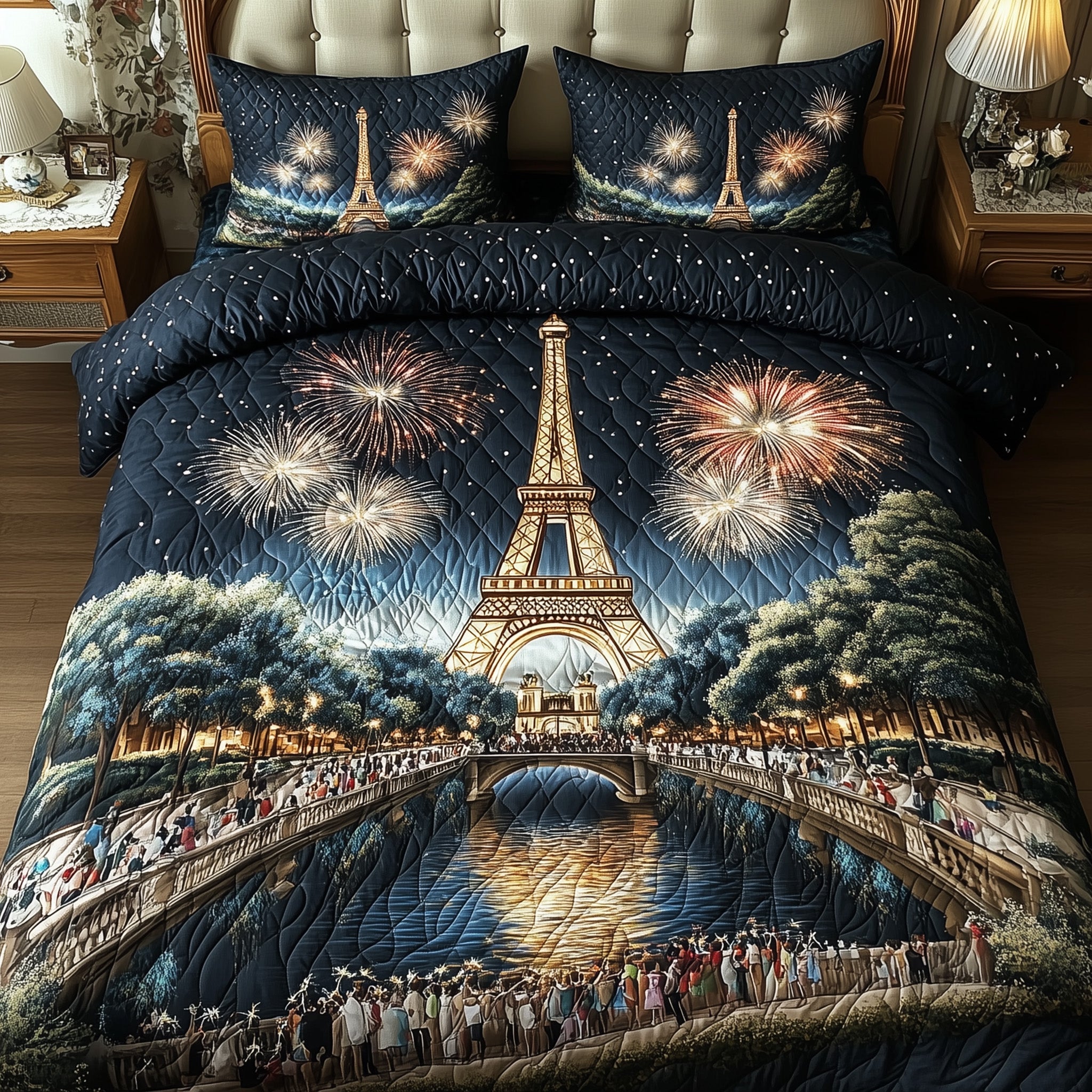 Parisian Sky Show Quilted Bedding Set Duvet Cover Bedspread Gifts For People Who Love Paris