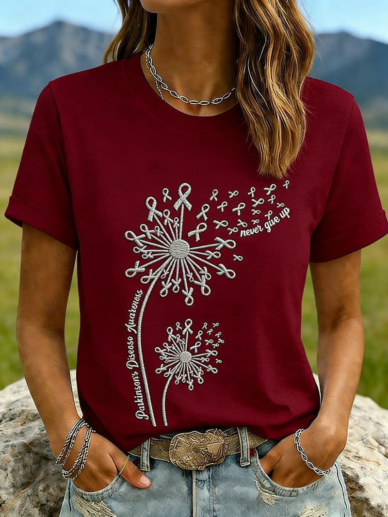 Parkinson Disease Awareness Never Give Up T-Shirt Dandelion Ribbon Fighter Clothing Gift For Family