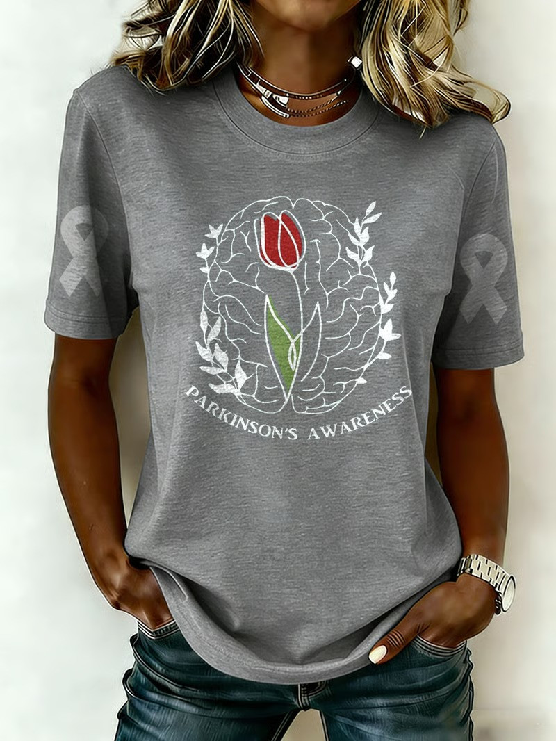 Parkinson's Awareness T-Shirt Brain Tulip Ribbon Fighter Advocacy Clothing Gift For Family