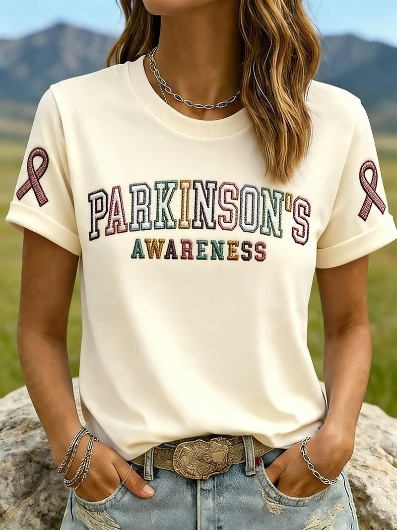 Parkinson's Awareness T-Shirt Colorful Letter Design Silver Ribbon Advocacy Gift For Supporters