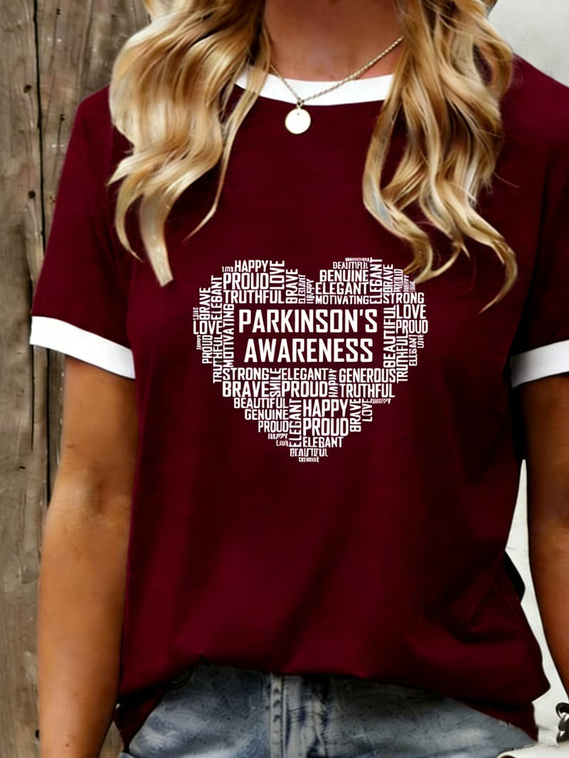 Parkinson's Awareness T-Shirt Inspirational Heart Word Art Brave Strong Fighter Gift For Supporters