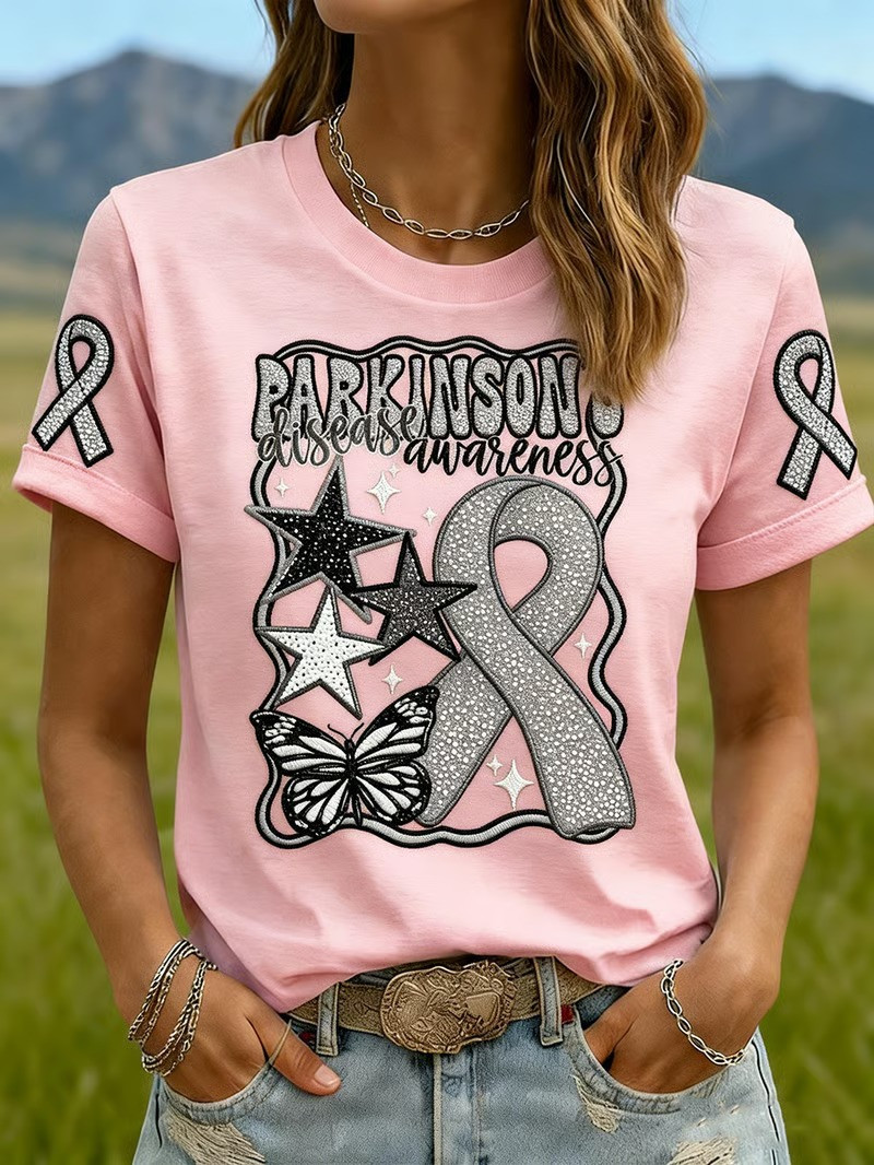 Parkinson's Disease Awareness T-Shirt Butterfly Star Silver Ribbon Advocate Gift For Supporters