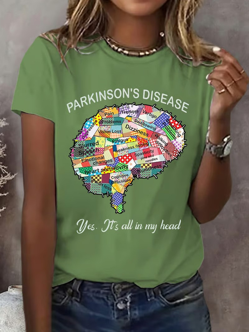 Parkinson's Disease Yes Its All In My Head T-Shirt Brain Awareness Clothing Best Gift For Fighters