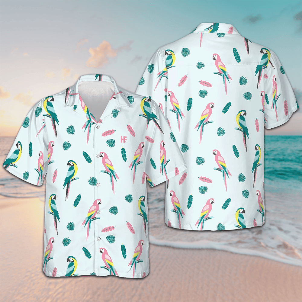 Parrot And Exotic Leaves Hawaiian Shirt Mens Beach Button Up Best Gift For Son In Law
