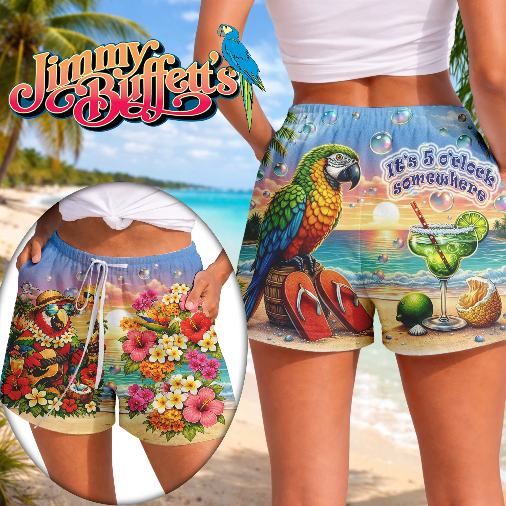 Parrot Beach Margarita Summer Shorts It's 5 O'clock Somewhere Merch Gift For Pool Party