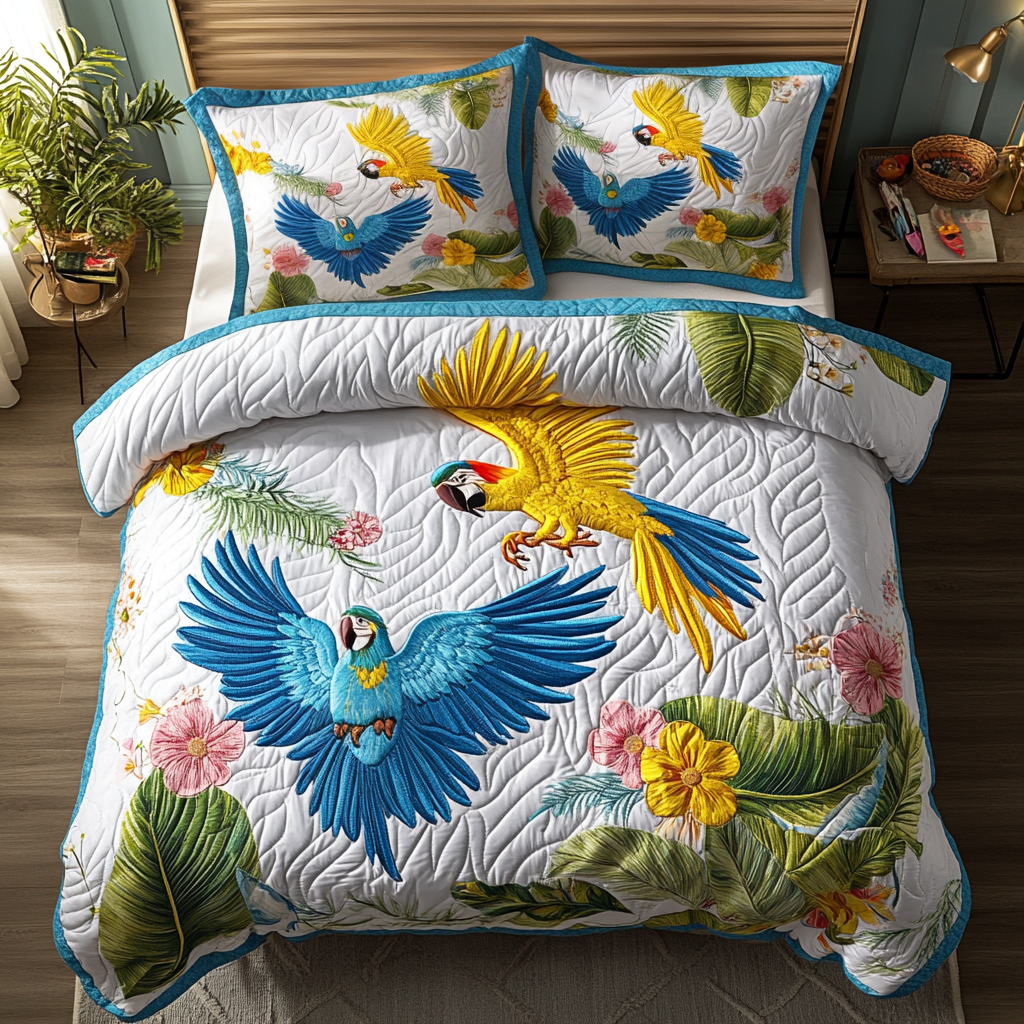 Parrot Dreams Quilted Bedding Set Elegant Bedding Set Gift for Newlyweds