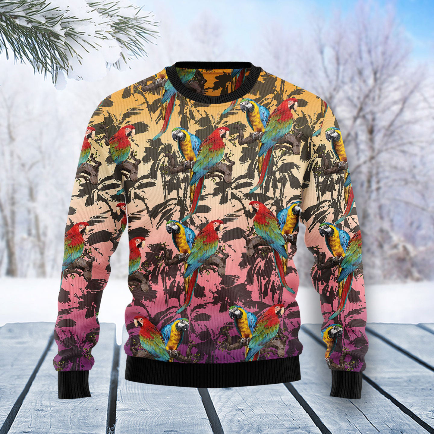 Parrot Palm Forest Ugly Christmas Sweater Animal Clothing Christmas Gifts For Parrot Lovers