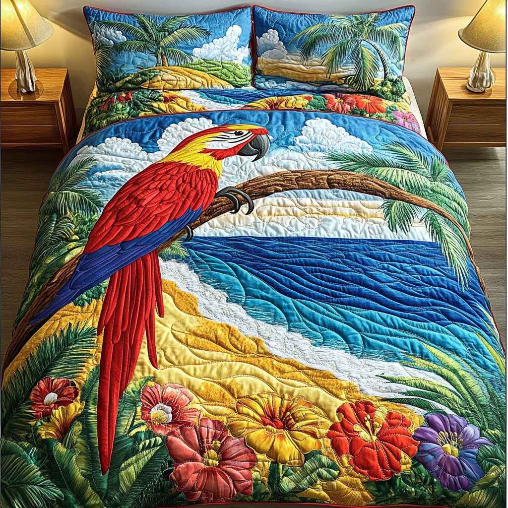Parrot Paradise Quilted Bedding Set Bedroom Decor Christmas Gifts For Parrots