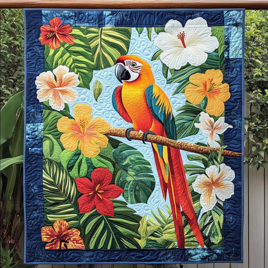 Parrot Paradise Quilted Blanket Christmas Gift Blanket