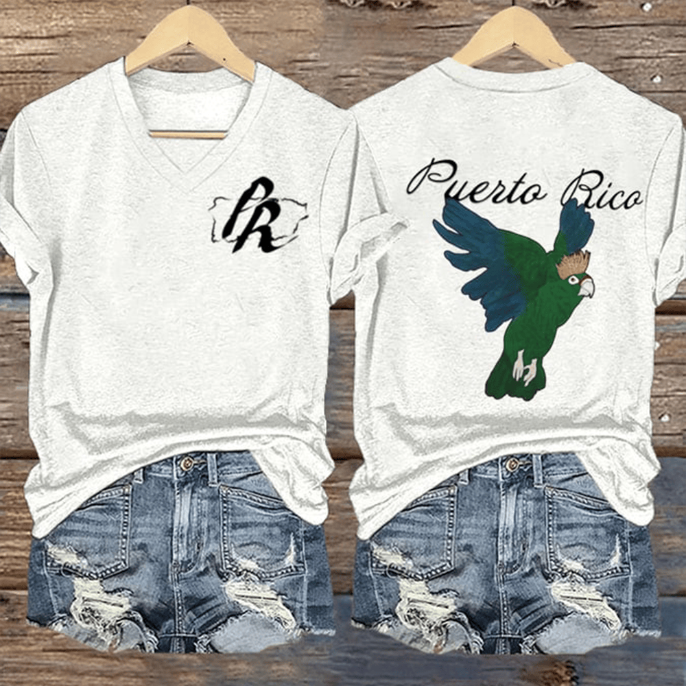 Parrot Puerto Rico Bad Bunny V-Neck Shirt Bad Bunny Halftime Show Clothes