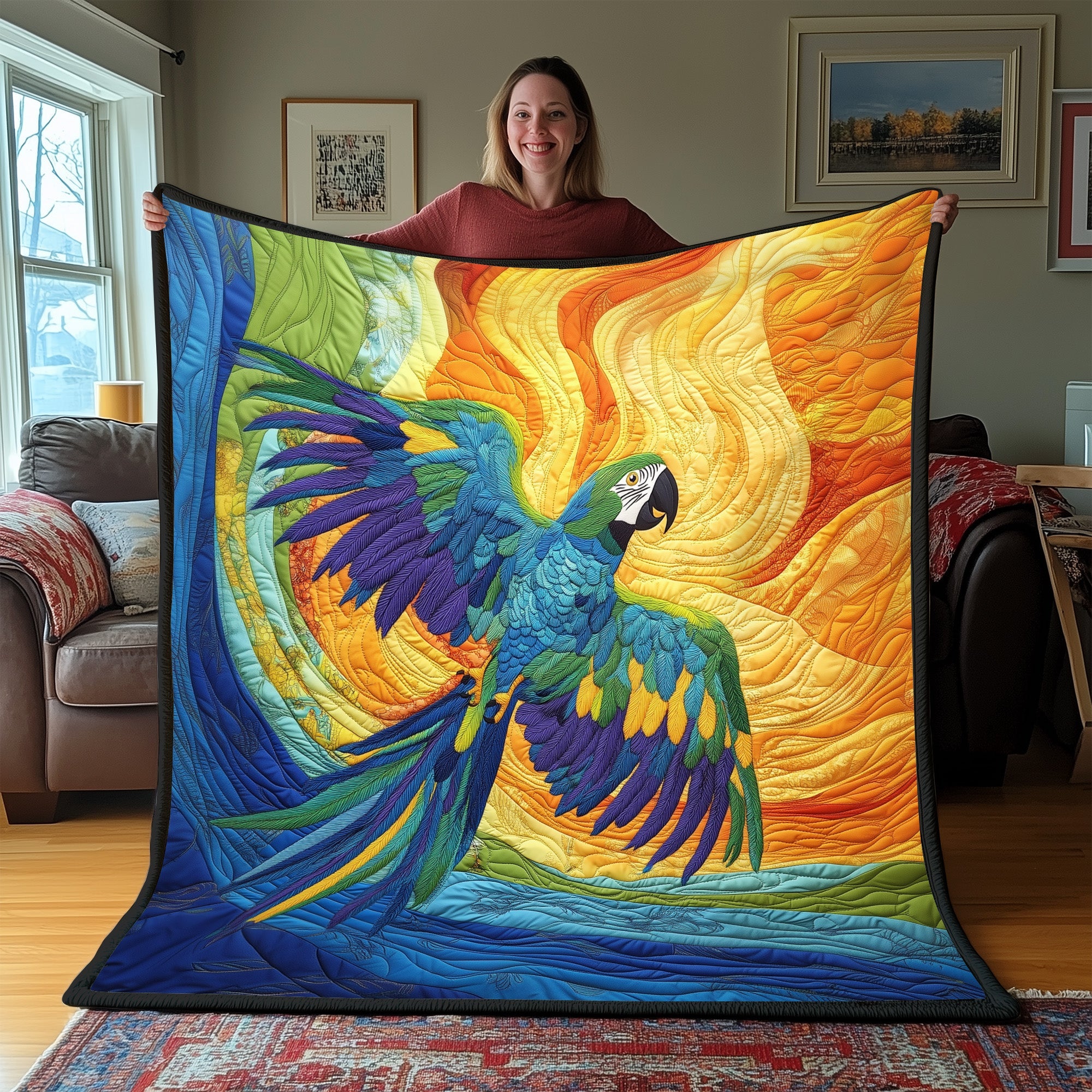 Parrot Quilted Blanket Merchandise Throw BlanketBest Gifts For Parrot Lovers