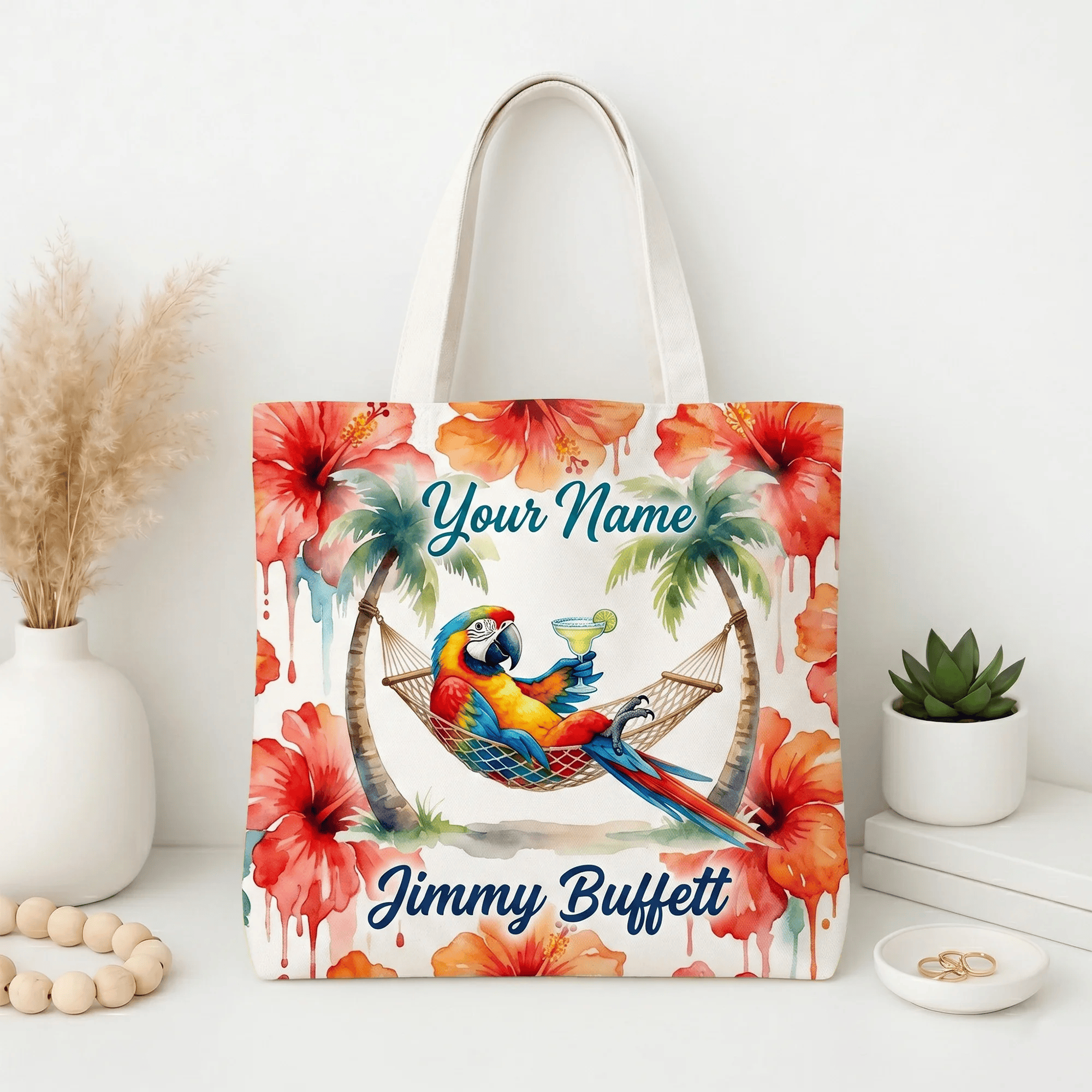 Parrot Relaxing In Hammock Tote Bag Tropical Paradise Vacation Vibes Merch Gift For Pool Party