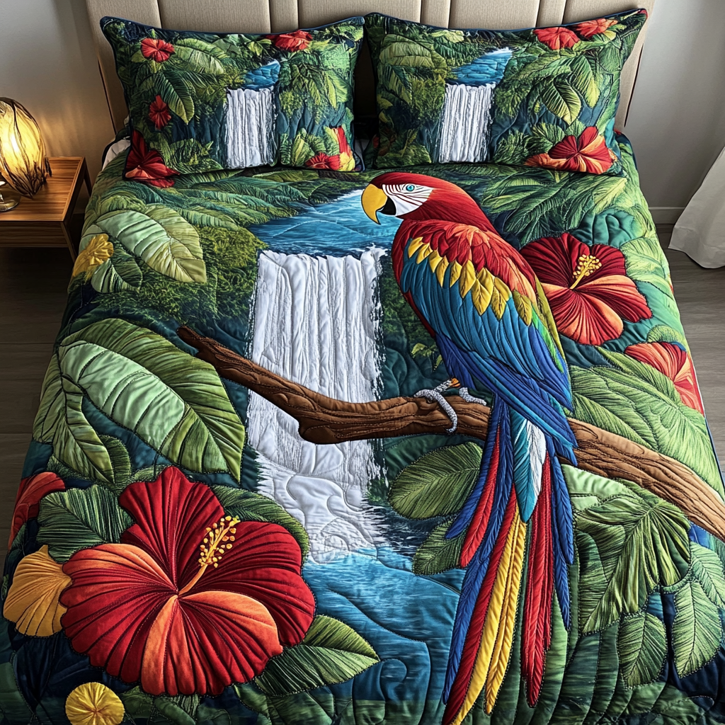 Parrot Vibes Quilted Bedding Set Bedroom Decor Ideas Parrot Themed Gifts