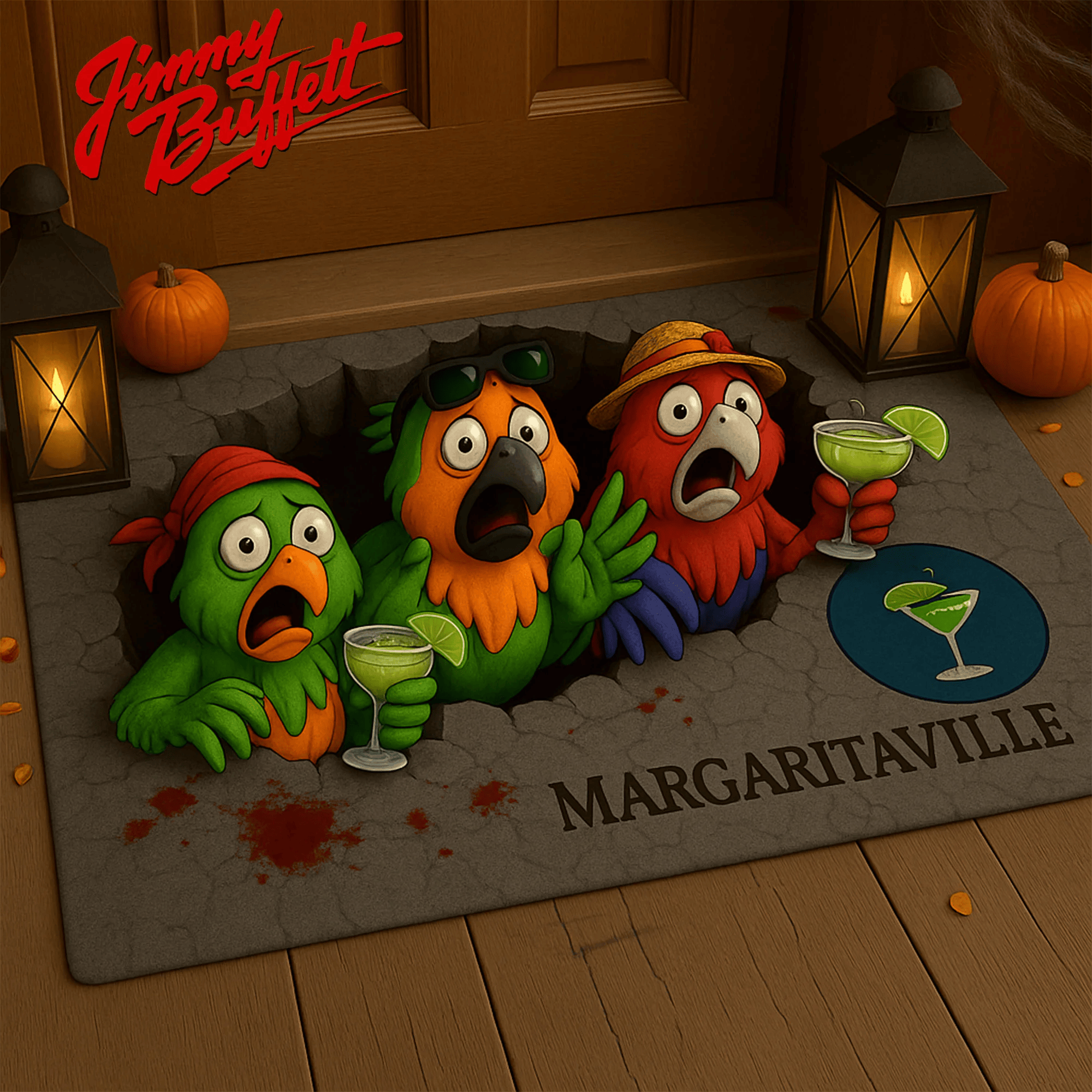 Parrots In Margaritaville Doormat Parrots Emerge From Hole Merchandise Gift For Home