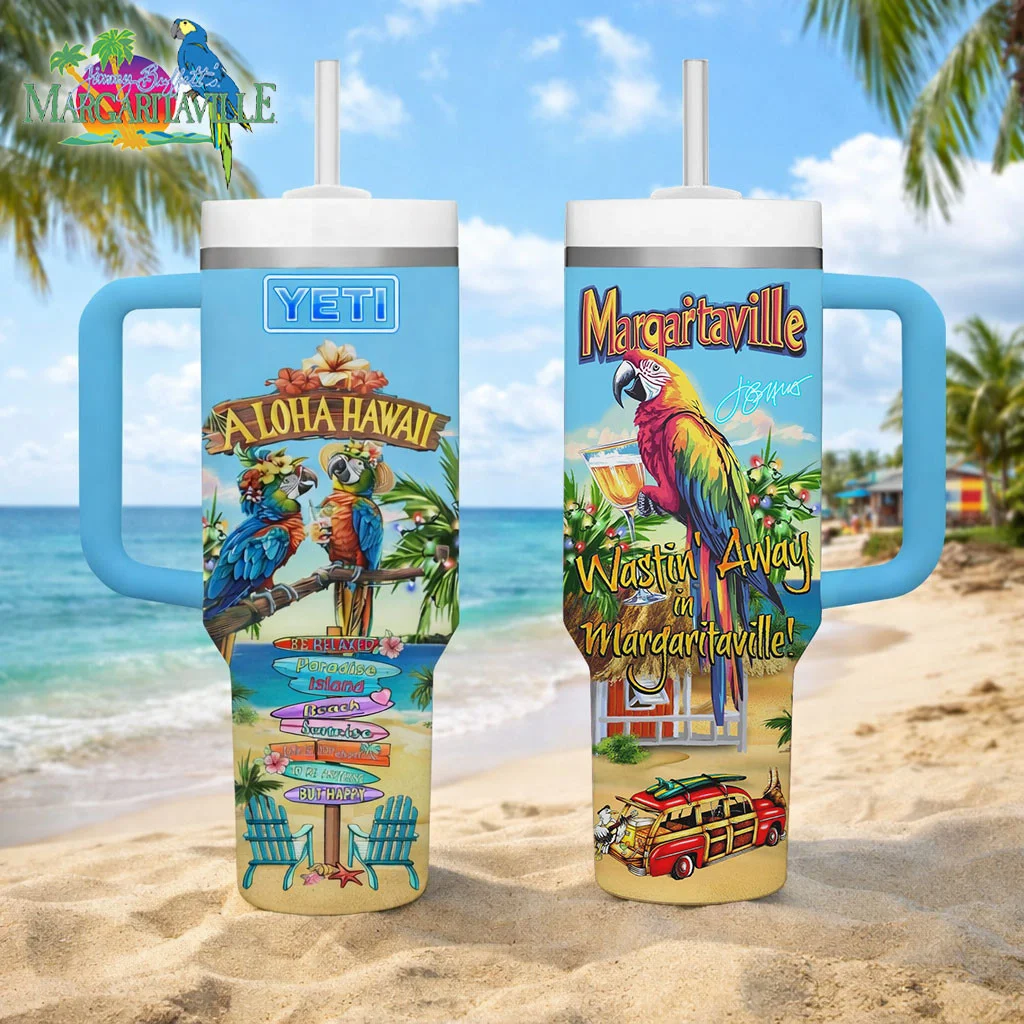 Parrots In Margaritaville Tumbler Aloha Hawaii Beach Vibes Merch Gift For Sunny Days