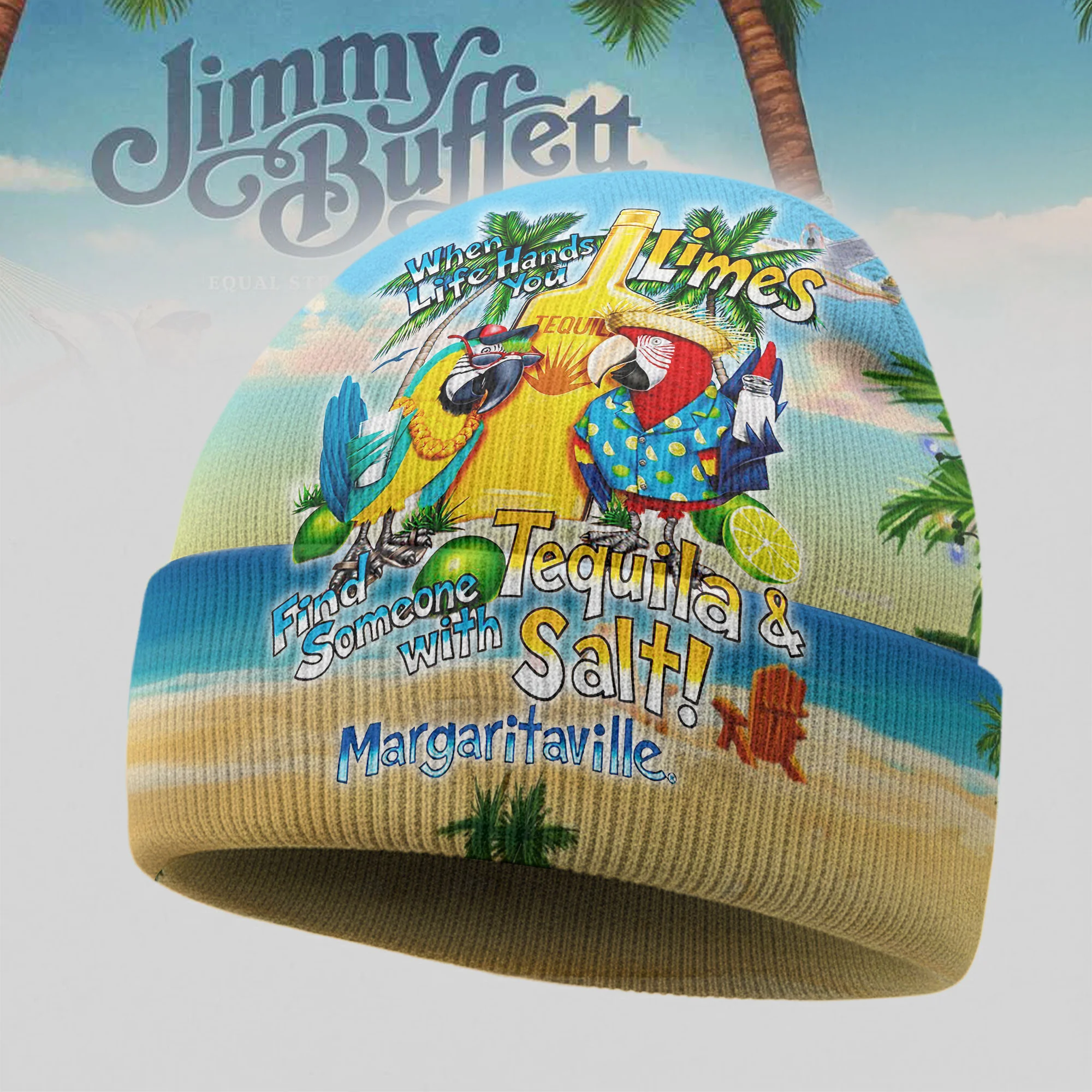 Parrots Tequila Limes Margaritas Beanie Find Someone Tequila Merch Gift For Beach Day