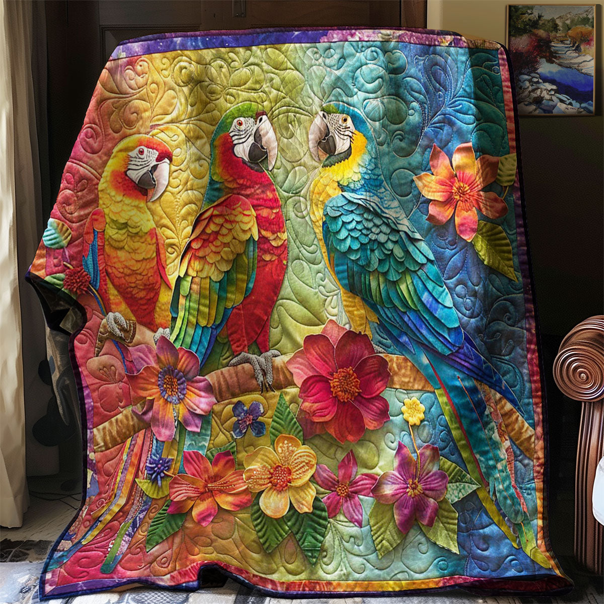 Parrots' Tropical Bloom Quilt Blanket Throw Blankets For Couch Meaningful Gifts For Mom From Daughter