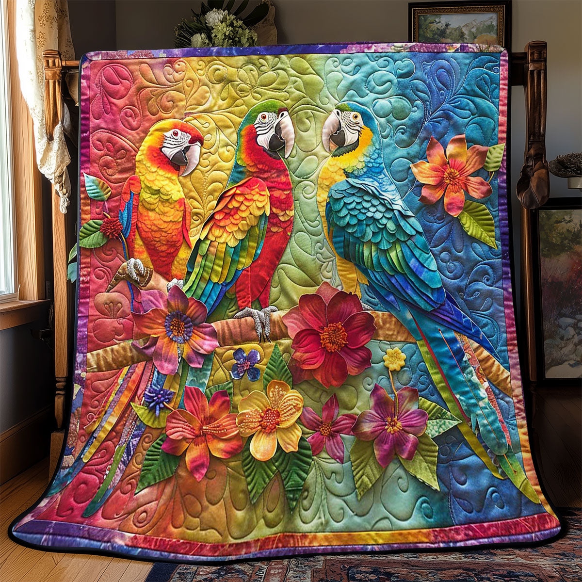 Parrots' Tropical Bloom Quilt Blanket Throw Blankets For Couch Meaningful Gifts For Mom From Daughter    