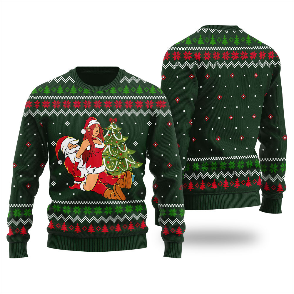 Party By The Tree Sexy Santa Ugly Christmas Sweater Casual Winter Sweatshirt for Daily Comfort