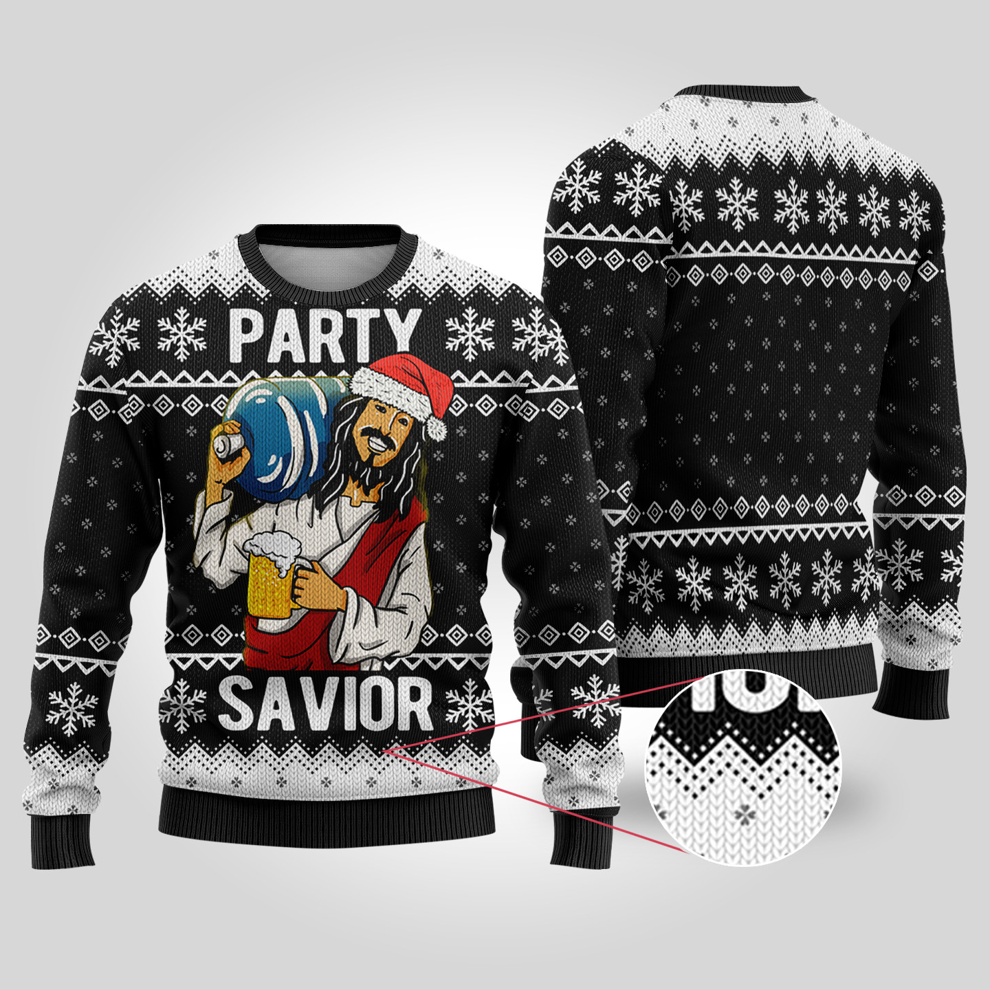 Party Savior Ugly Christmas Sweater Black Holiday Merch That Makes a Perfect Christmas Gift