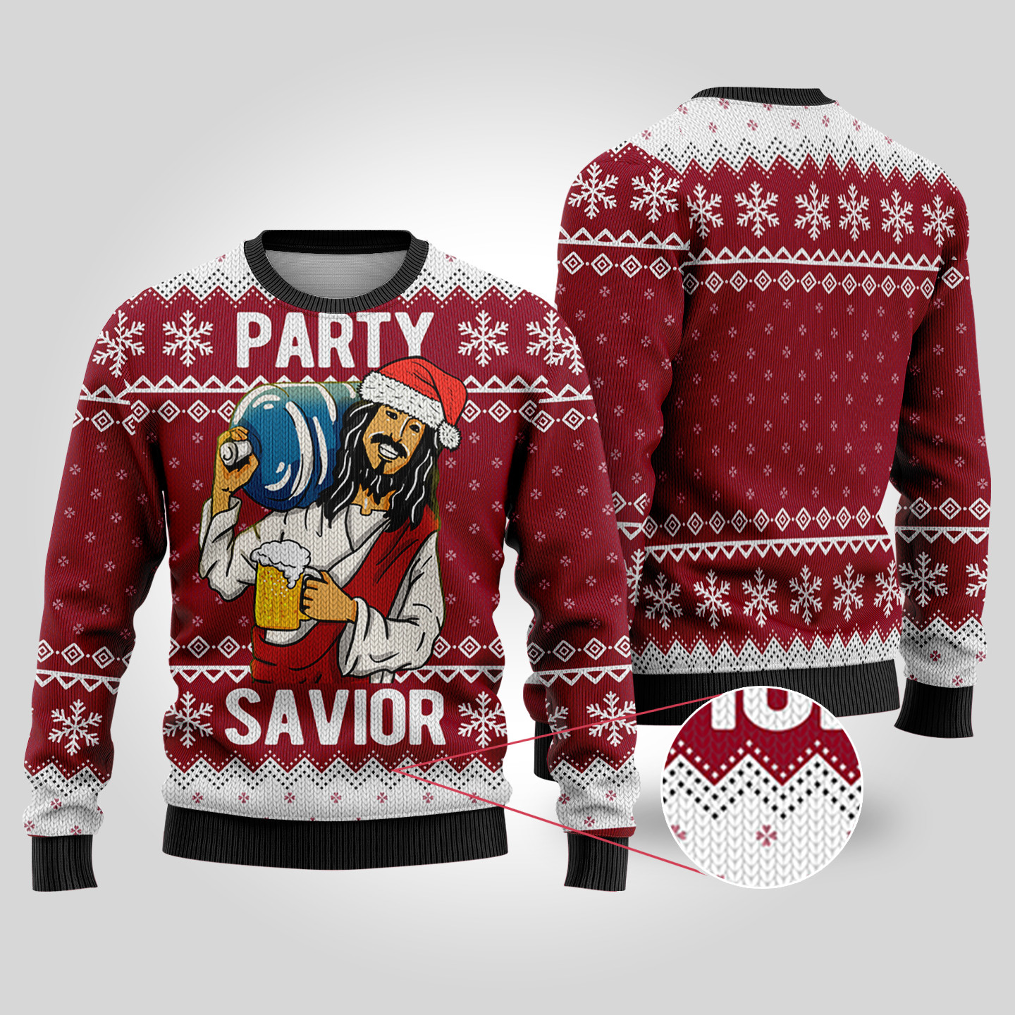 Party Savior Ugly Christmas Sweater Cardinal Red Funny Xmas Sweater for Ugly Sweater Parties